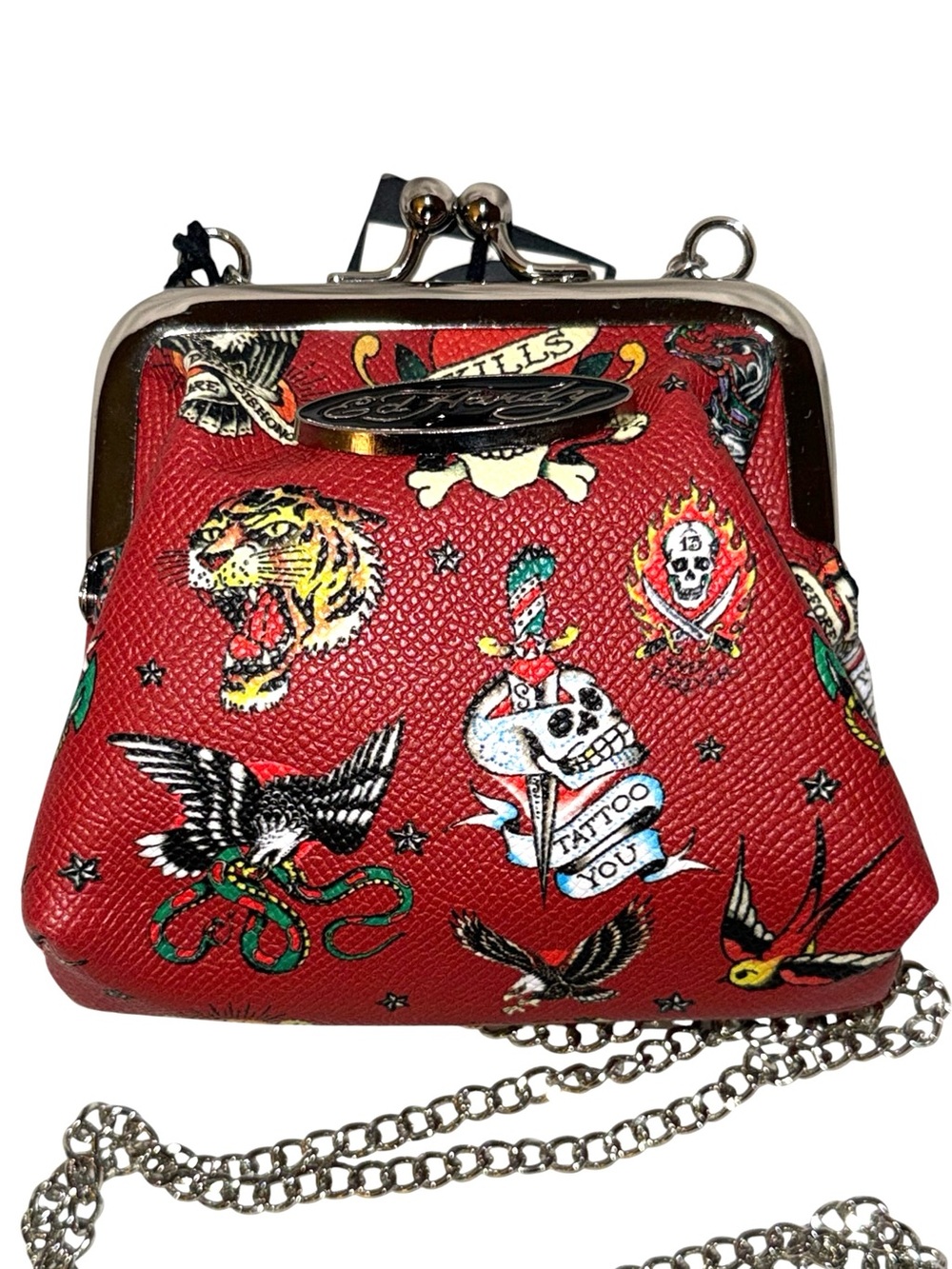 Ed Hardy Red Tattoo-Print Mini Kiss-Lock X-body Bag